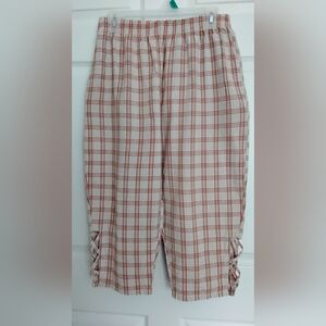 Womens Straits Plaid Cropped Pants in Cream and Red Orange